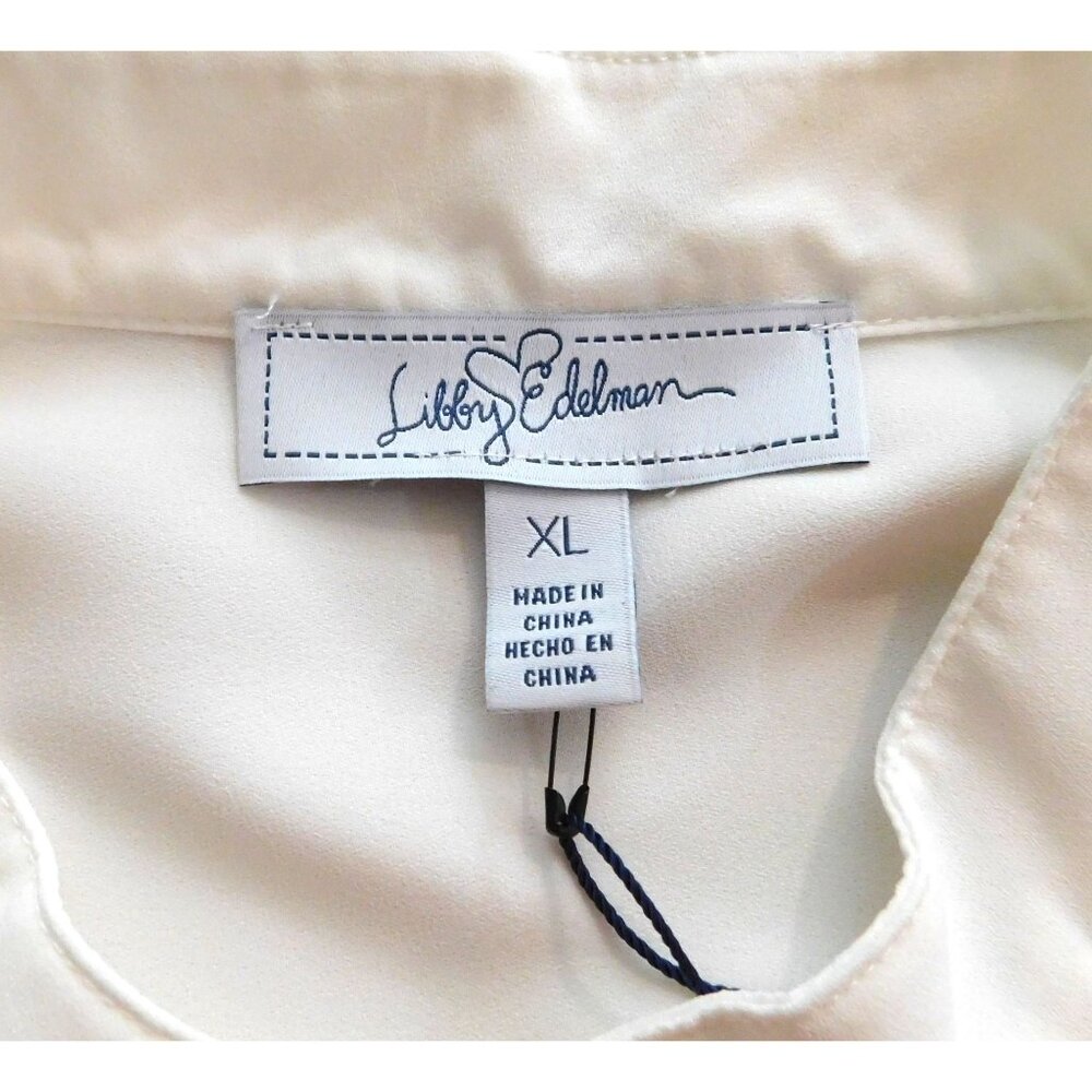 Libby Edelman Blouse XL Ivory Off-White Lace Trim Long Sleeve BoHo - Picture 9 of 10